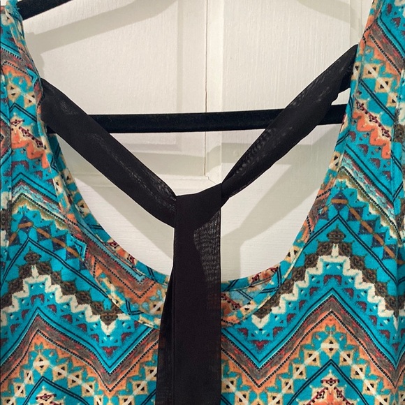 Lily Rose Blue Aztec Inspired Tie Front Tank - Picture 3 of 4